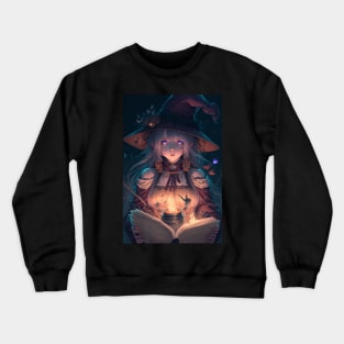 Anime Hot Wizard Girl Reading a Book of Spells Crewneck Sweatshirt